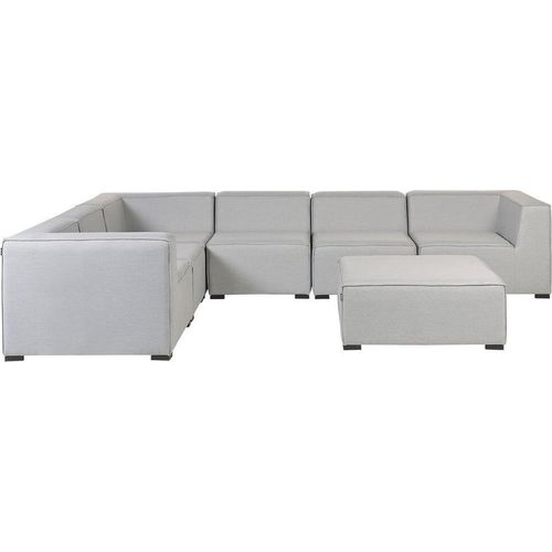 BELIANI Lounge Set Hellgrau Stoffbezug Modular 7-teilig Rechtsseitig Ecksofa mit Ottomane Outdoor u. Indoor für 7 Personen Garten Terrasse Wintergarten