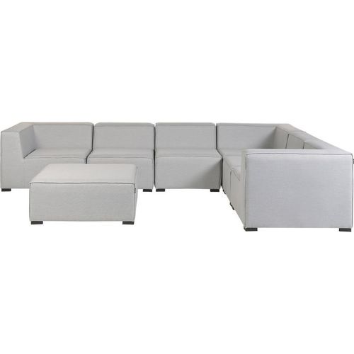 BELIANI Lounge Set Hellgrau Stoffbezug Modular 7-teilig Linksseitig Ecksofa mit Ottomane Outdoor u. Indoor für 7 Personen Garten Terrasse Wintergarten