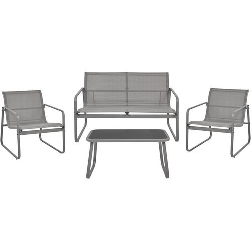 BELIANI Lounge Set Grau aus Metall 4-Sitzer Gartentisch Gartensofa 2 Gartensessel Gartenmöbel Loungemöbel Outdoor