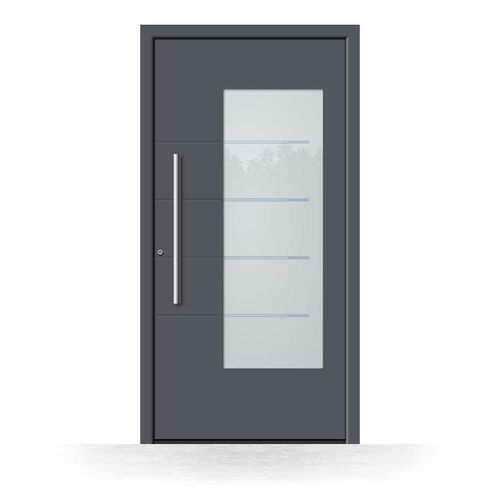 Porte d'entrée vitrée aluminium, gris anthracite, RAL 7016, isolation phonique et thermique, moderne, porte d'entrée Schuco, Modèle Montreuil Image