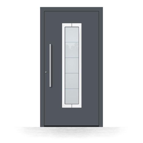 Porte d'entrée aluminium, gris anthracite, RAL 7016, isolation phonique et thermique, porte d'entrée moderne, porte d'entrée Schuco, Modèle Rouen Image