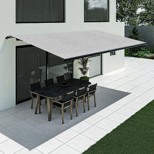 Store banne 6 x 4 mètres, modèle Premium avec semi-coffre, 6000 x 4000 mm, gris clair, avec commande manuelle à manivelle, configurer individuellement Image