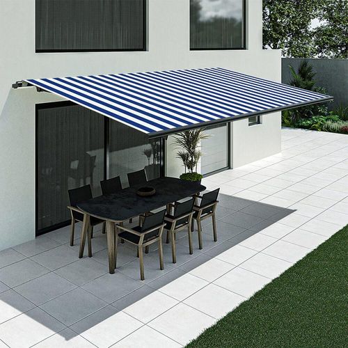 Store banne rayé bleu et blanc, modèle Basic sans coffre, 1500 x 2400 mm, système manuel, configurer individuellement Image