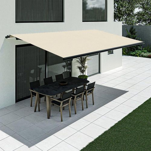 Store banne 3 x 2 mètres, modèle Basic sans coffre, 3000 x 2000 mm, ivoire clair, avec commande manuelle à manivelle, configurer individuellement