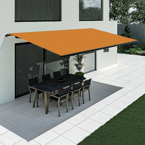 Store banne orange, modèle Basic sans coffre, toile orange, 1500 x 2400 mm, système manuel avec manivelle, configurer individuellement