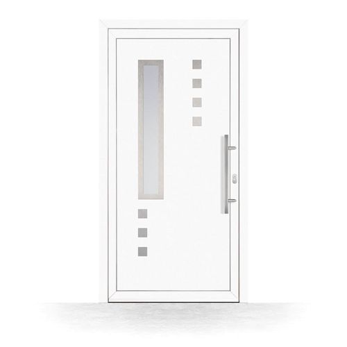 Porte d'Entrée PVC, HT400, Blanc, 760 x 1885 mm ou sur mesure, serrure 3 points, double vitrage, modèle Cannes Image
