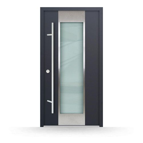 Porte d'entrée acier gris anthracite, 1000 x 2000 mm ou sur mesure, ouverture sur la gauche vers l’intérieur, modèle Sisteron Image