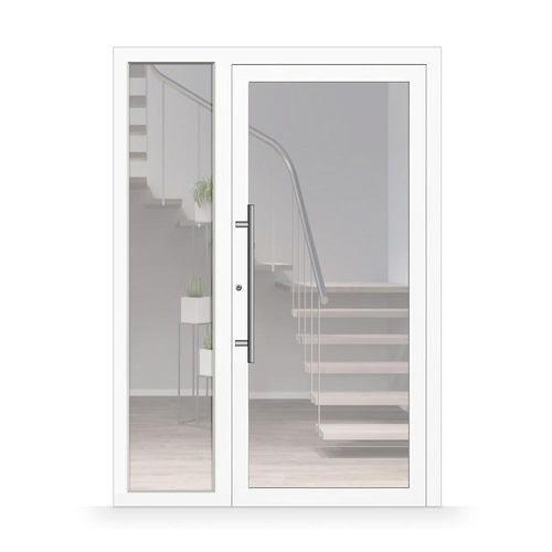 Porte d'entrée en verre avec tierce, PVC, blanc, 1260 x 1760 mm, double vitrage, modèle Tarbes