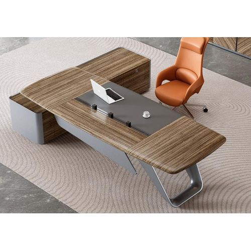 Braun-Grauer Arbeitstisch Designer Büromöbel Eckschreibtisch Holzgestell