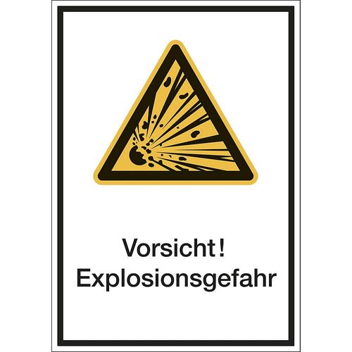 Kombischilder mit Text für Warnkennzeichen, Vorsicht! Explosionsgefahr, VE 10 Stk, Kunststoff, LxH 210 x 297 mm kaiserkraft