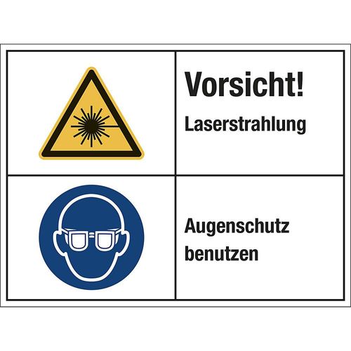 Kombischilder, Vorsicht! Laserstrahlung / Augenschutz benutzen, VE 10 Stk, Folie, LxH 200 x 150 mm kaiserkraft