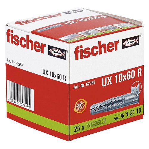 fischer Universaldübel UX, mit Rand, 10 x 60 mm, Packung à 25 Stk, ab 5 Stk