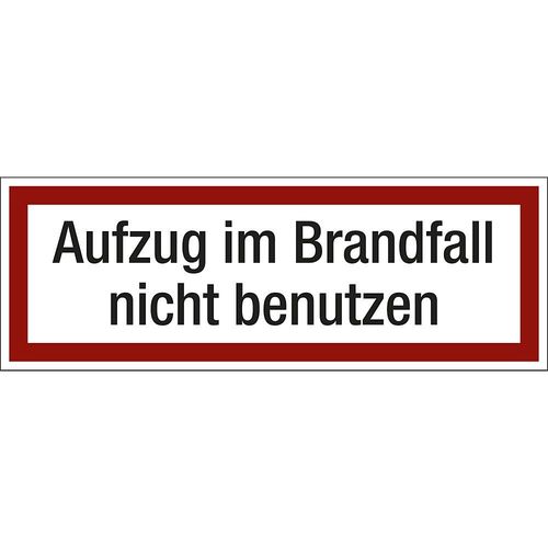 Brandschutzkennzeichen für die Feuerwehr, Aufzug im Brandfall nicht benutzen, VE 10 Stk, Kunststoff, LxH 297 x 105 mm kaiserkraft