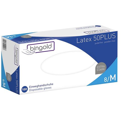 Latex-Einweghandschuhe Bingold 50plus, 1000 Stk, puderfrei, polymerbeschichtet, Größe M kaiserkraft