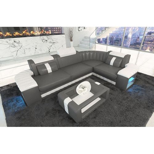 Ecksofa Bergamo als Ledersofa mit LED Premium Kunstleder