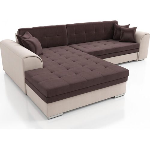 Couchgarnitur SARRA Beige-Schokolade mit Schlaffunktion Ottomane Links
