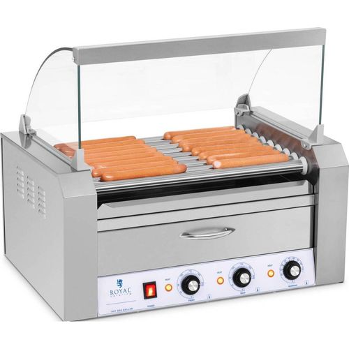 Royal Catering Hot Dog Grill - 9 Rollen - Wärmeschublade - Edelstahl