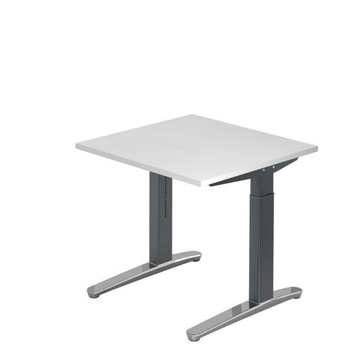 Schreibtisch XB-Serie | inkl. Kabelwanne | C-Fuß | höheneinstellbar, Größe Tischplatte:80 x 80 cm, Farbe Tischplatte:Weiß, Farbe Gestell:Graphit / Alu poliert