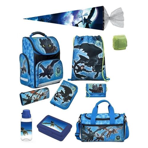Schulranzen 1. Klasse für Jungen und Mädchen · Dragons Schultasche Drachen · ergonomisch & leicht · 10tlg. Set mit Schultüte