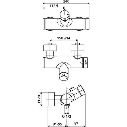 Schell Vorwand-Duscharmatur VITUS VD-T/u chrom, Auf/Zu Thermostat, Duschanschluss oben mit Desinfektion