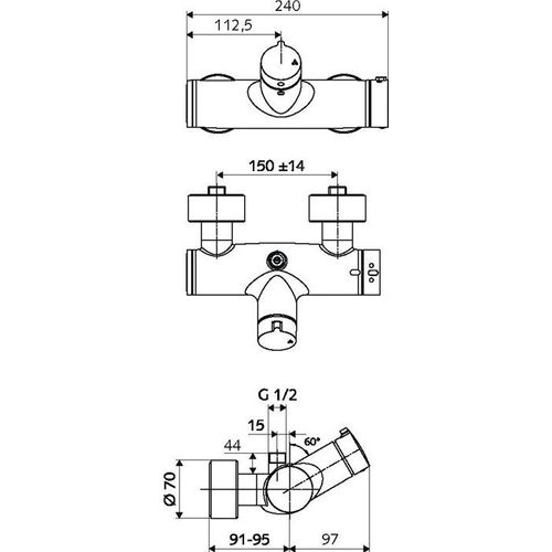 Schell Vorwand-Duscharmatur VITUS VD-T/o chrom, Auf/Zu Thermostat, Duschanschluss oben mit Desinfektion