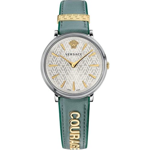 Versace VBP010017 V-Circle Lady silber gold hell grün Leder Damen Uhr NEU