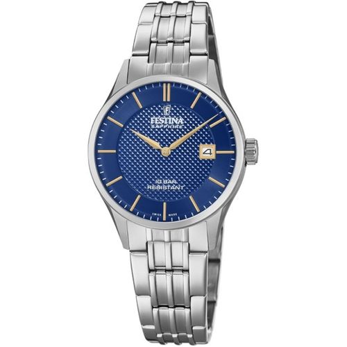 Festina F20006/3 Schweizer Uhrwerk Uhr Damenuhr Edelstahl Datum silber