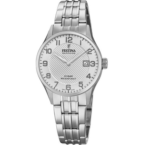 Festina F20006/1 Schweizer Uhrwerk Uhr Damenuhr Edelstahl Datum silber