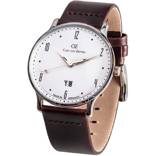 Carl von Zeyten CVZ0019WH Lenzkirch weiss silber braun Leder Herren Uhr NEU