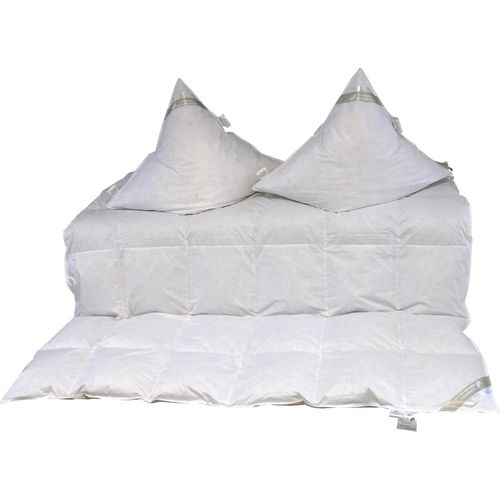 Set Kassetten Daunenbett Ganzjahresdecke 6x6 200x200 100% neue Daunen +2 Kissen