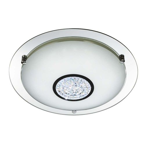 Badezimmer Ip44 LED Deckenleuchte (Durchmesser 31cm) Chrom, Spiegel Halo, Weisser Glasschirm, Dekoratives Innerer Kristall