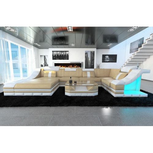 Wohnlandschaft Turino Ledersofa mit USB Premium Kunstleder