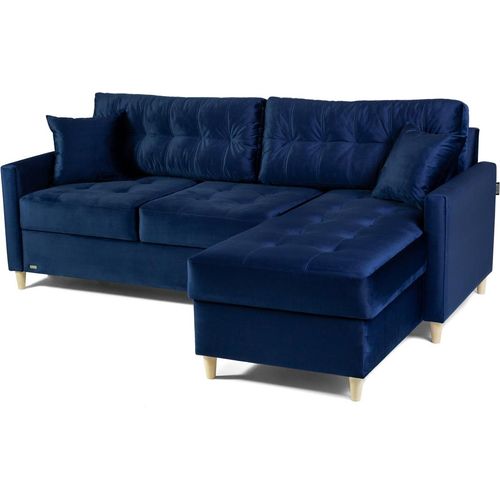 Ecksofa Schlafsofa MOLDE Stoff (FRENCH) Dunkelblau Ottomane Rechts