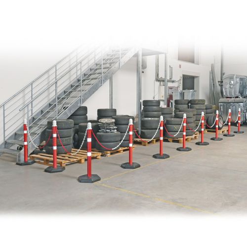 Kettenpfosten Set mit 10 Kettenständern, 18 m Kette, 1000 mm hoch, Kunststofffuß betongefüllt