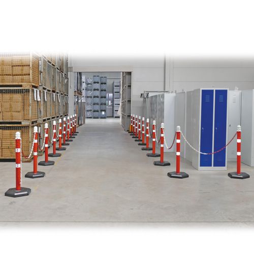 Kettenpfosten Set mit 20 Kettenständern, 38 m Kette, 1000 mm hoch, Kunststofffuß betongefüllt