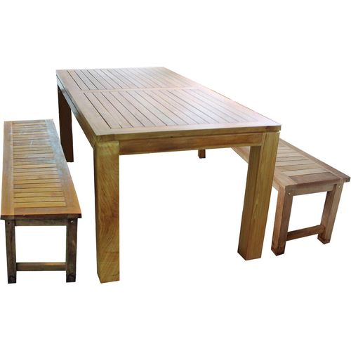 Sitzgruppe Teakholz 180x90x75cm Tisch + 2 Bänke Teak