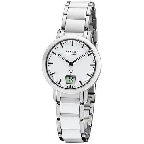 Regent Damen Funkuhr FR-264 Edelstahl, Keramik weiß