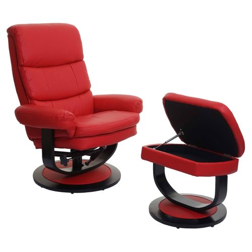 Relaxsessel HWC-C16, Fernsehsessel TV-Sessel Hocker mit Staufach, MVG- Kunstleder rot