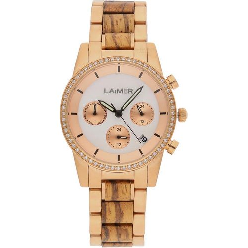 LAiMER Damen Uhr 0136 Kora Zebranoholz Rosé vergoldet Dualtime