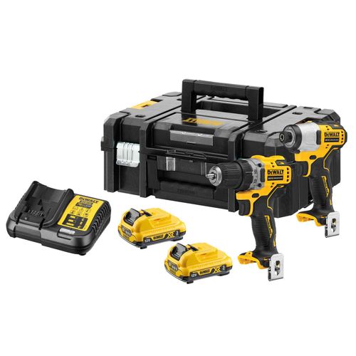 DeWALT Akku-Schrauber-Set DCK2110L2T-QW 12 V inkl. 2x 3 Ah Akkus mit Kapazitätsanzeige, System-Schnellladegerät, TSTAK-Box II