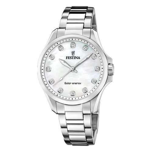 Festina Damen-Uhr Solar Energy Creme Quarz Edelstahl-Armband F20654/1