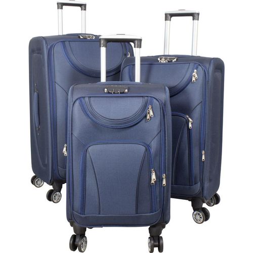 Nylon Kofferset 3tlg Maribor blau Trolley Weichgepäck 4 Rollen Koffer S, M und L