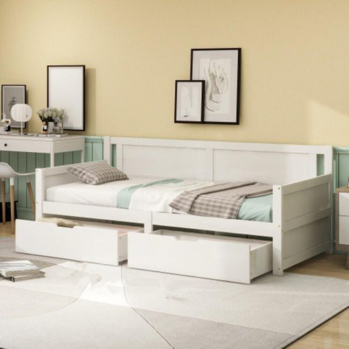 Schlafsofa,Einzelbett mit zwei Ablagefächern, Massivholzrahmen, Massivholzbett, Jugendbett, Kinderbett, 90*200