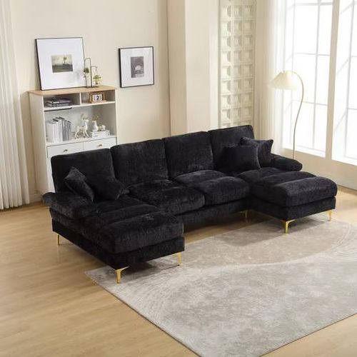 ODIKALO Loungesofa U-förmiges Chaiselongue Sofacouch Dekokissen Chenille-Stoff