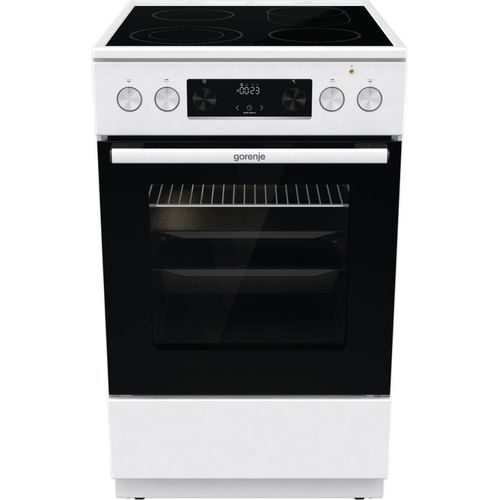 Gorenje Elektroherd - GECS5C71WPEOT BK070, Freistehender Herd, Weiß, Drehregler, Berührung, Edelstahl, Front / Top front, Boden