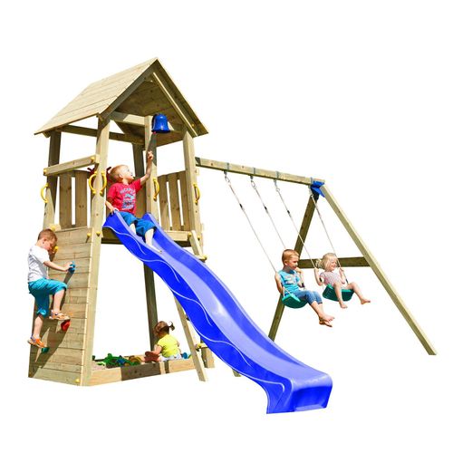 Spielturmking Spielturm BELVEDERE mit Rutsche + Doppelschaukel - Blau 1,50 m DH215