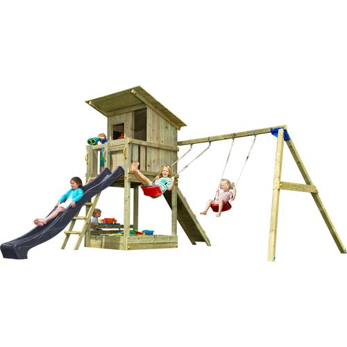 Spielturmking Spielturm BEACH HUT mit Rutsche 2,90 m + Kletterrampe + Doppelschaukel - Anthrazit 31611-24