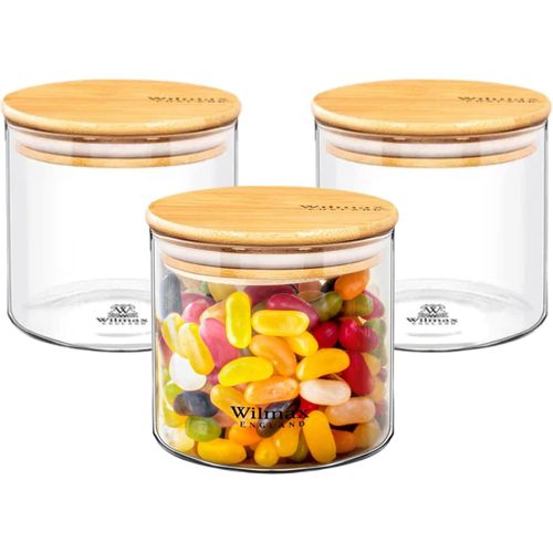 Wilmax Aufbewahrungsgläser - 3er-Set - 600 ml - Vorratsgläser mit Bambusdeckel