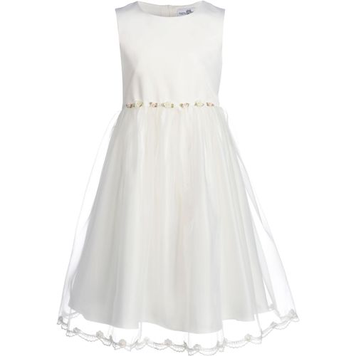 Taufkleid HAPPY GIRLS, Mädchen, Gr. 98, N-Gr, beige (ecru), Web, Spitze, Obermaterial: 100% Polyester, festlich, lang, Rundhals, ohne Ärmel, Kleider, mit süßer Blütenapplikation vorne an der Taillennaht