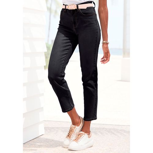 Ankle-Jeans LASCANA, Damen, Gr. 38, N-Gr, blau (dunkelblau denim), Denim/Jeans, Obermaterial: 98% Baumwolle, 2% Elasthan, unifarben, Modisch, figurbetont knöchelfrei, Jeans, mit Stretchanteil, elastische Jeans in gerader Passform